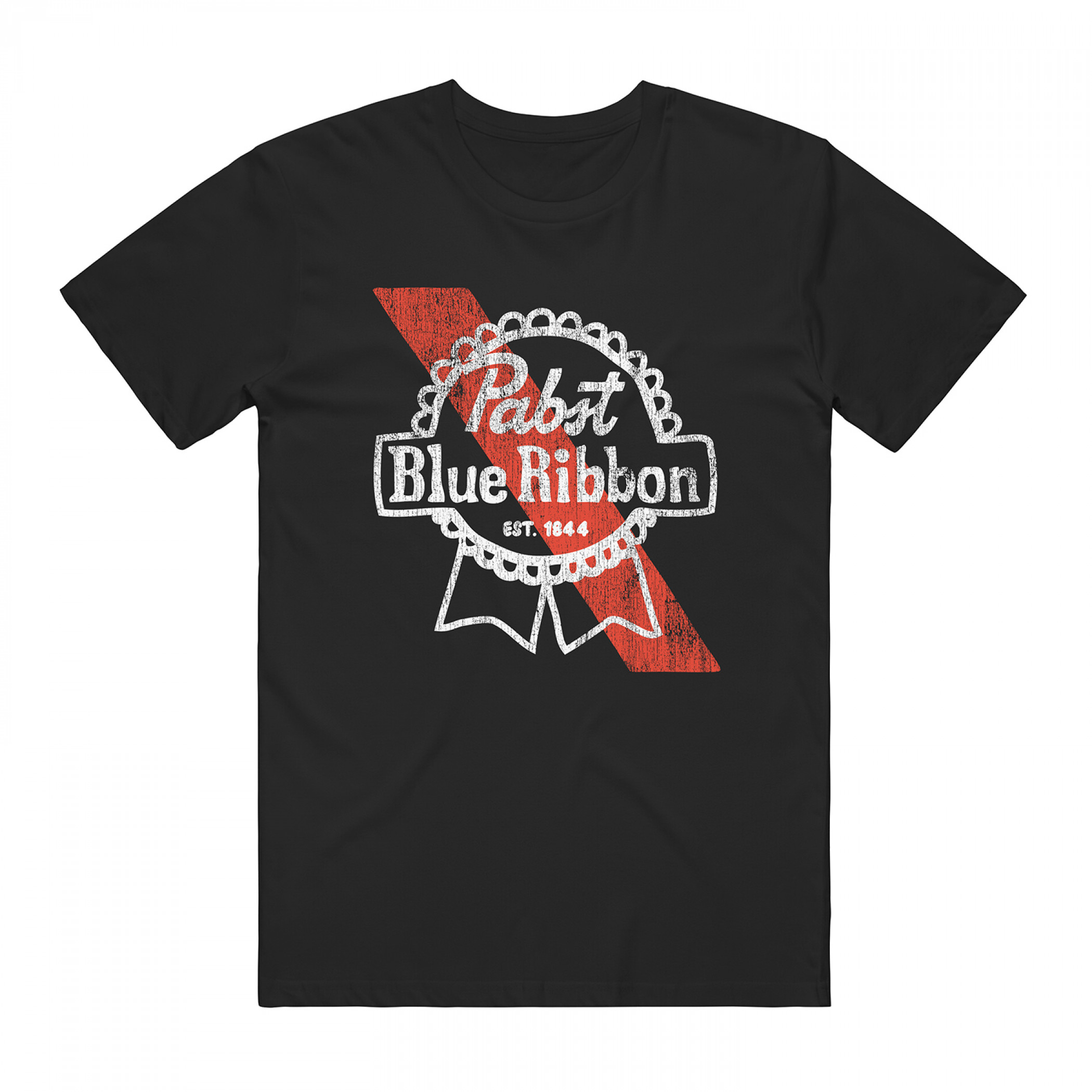 Pabst Blue Ribbon (PBR) Vintage Distressed Logo Black Colorway T-Shirt